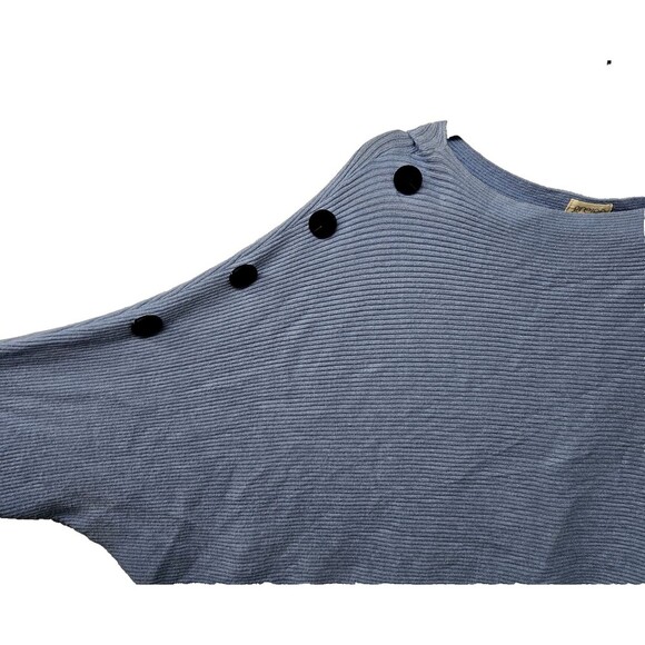 Greige Ribbed Dolman Sweater Womens Size L Side Buttons Long Sleeves Light Blue - Picture 3 of 7